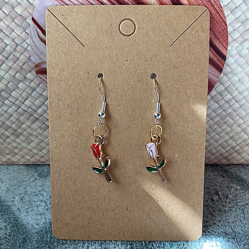 Pink and red rose earrings
